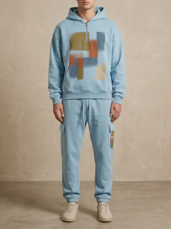 Men's Abstract Block Spray Paint Printed Hoodie Jogger Set