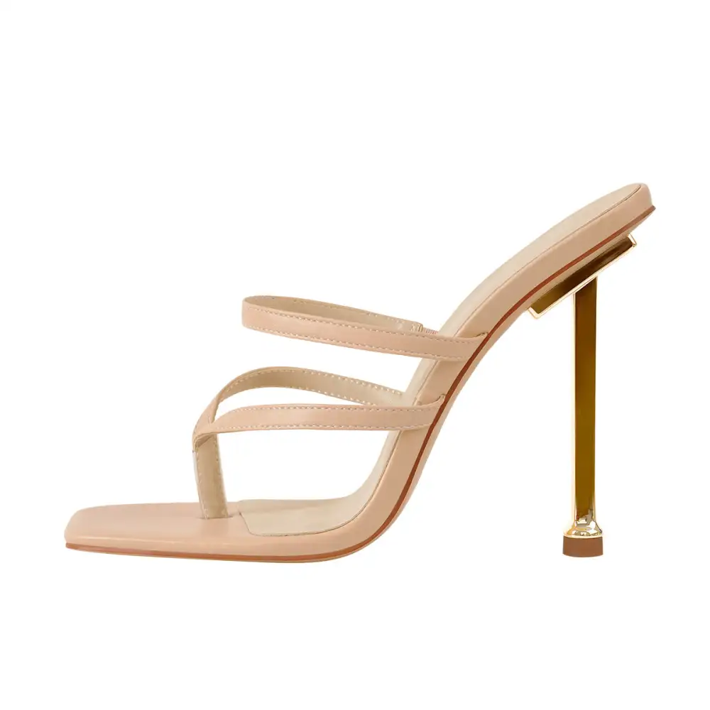 Square Toe Strap Metal Heel Sandals