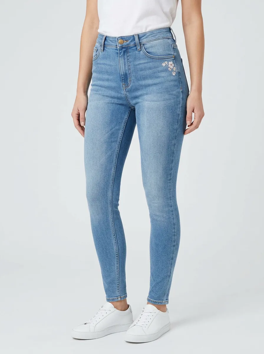 Women's Ridge Floral Small Flower Embroidered Printed Slim Jeans