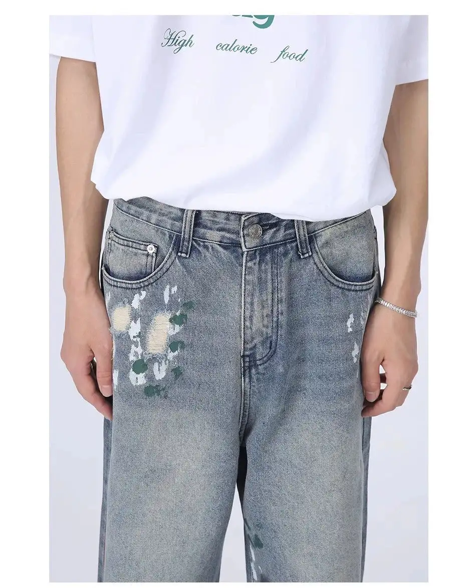 Artistic Distressed Wide-Leg Jeans