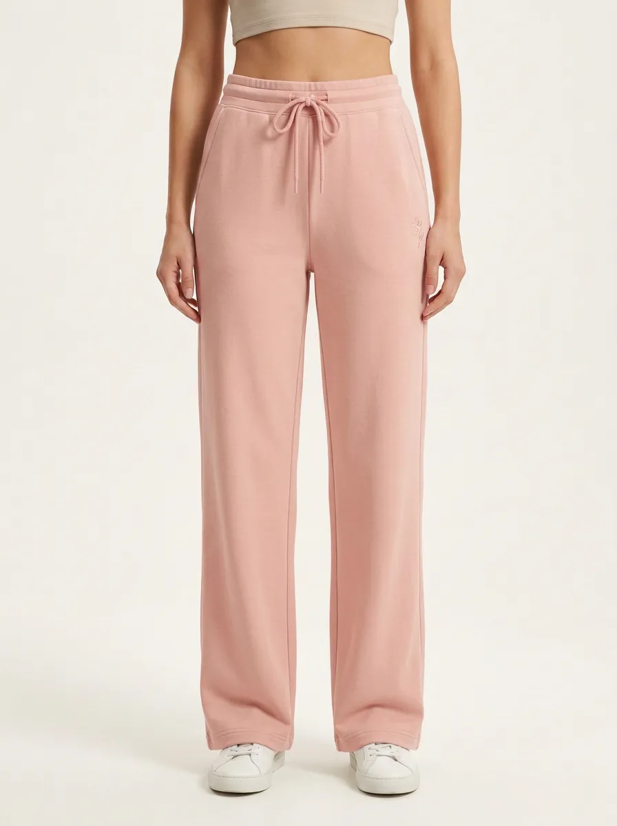 Women's Minimalist Solid Beige Embroidered Printed Sweatpants