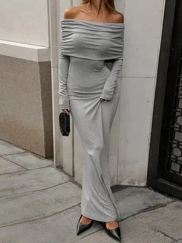 Sleeves Pleated Long Maxi Dress