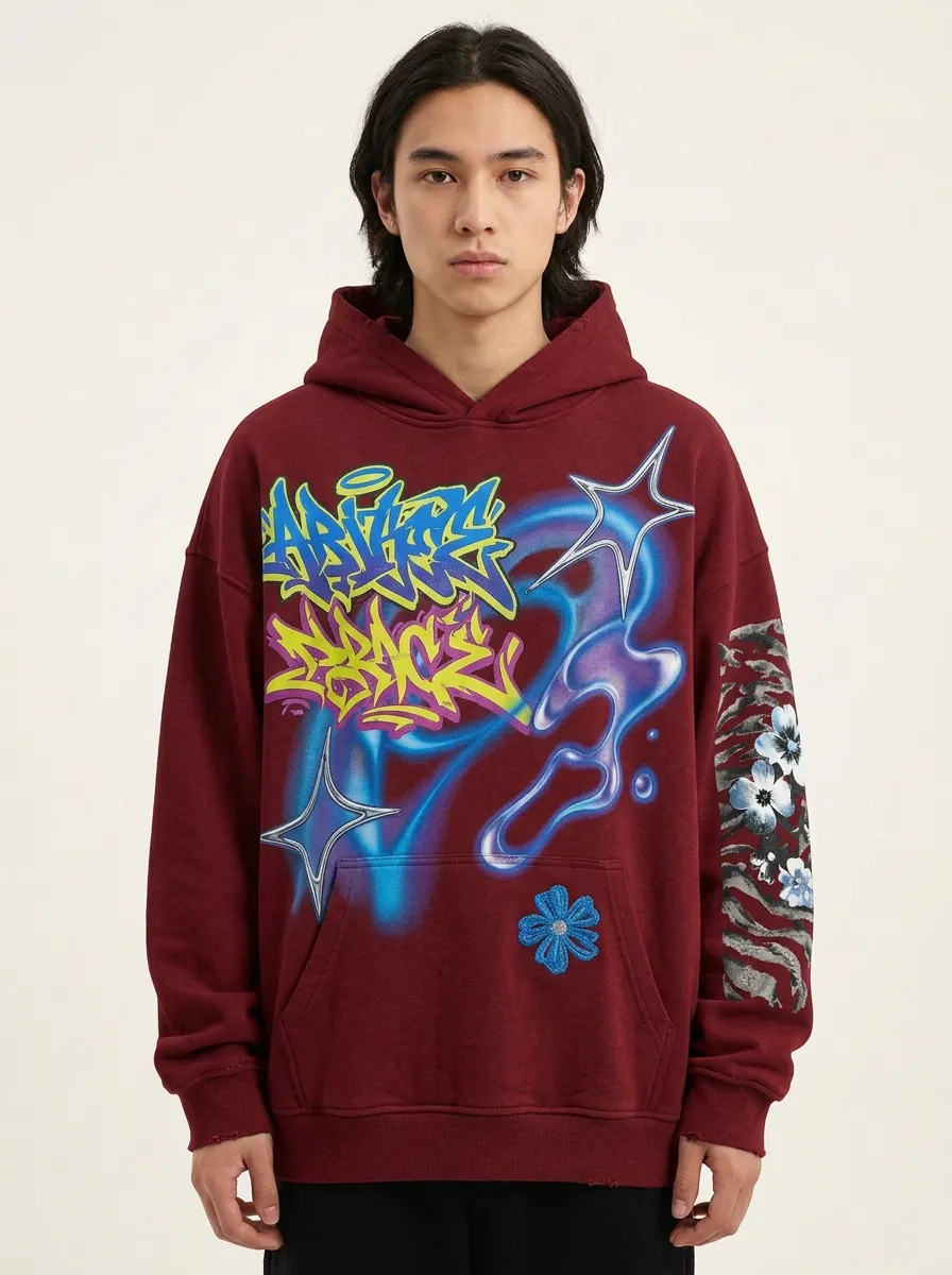 Unisex Streetwear Graffiti Star Floral Graphic Hoodie