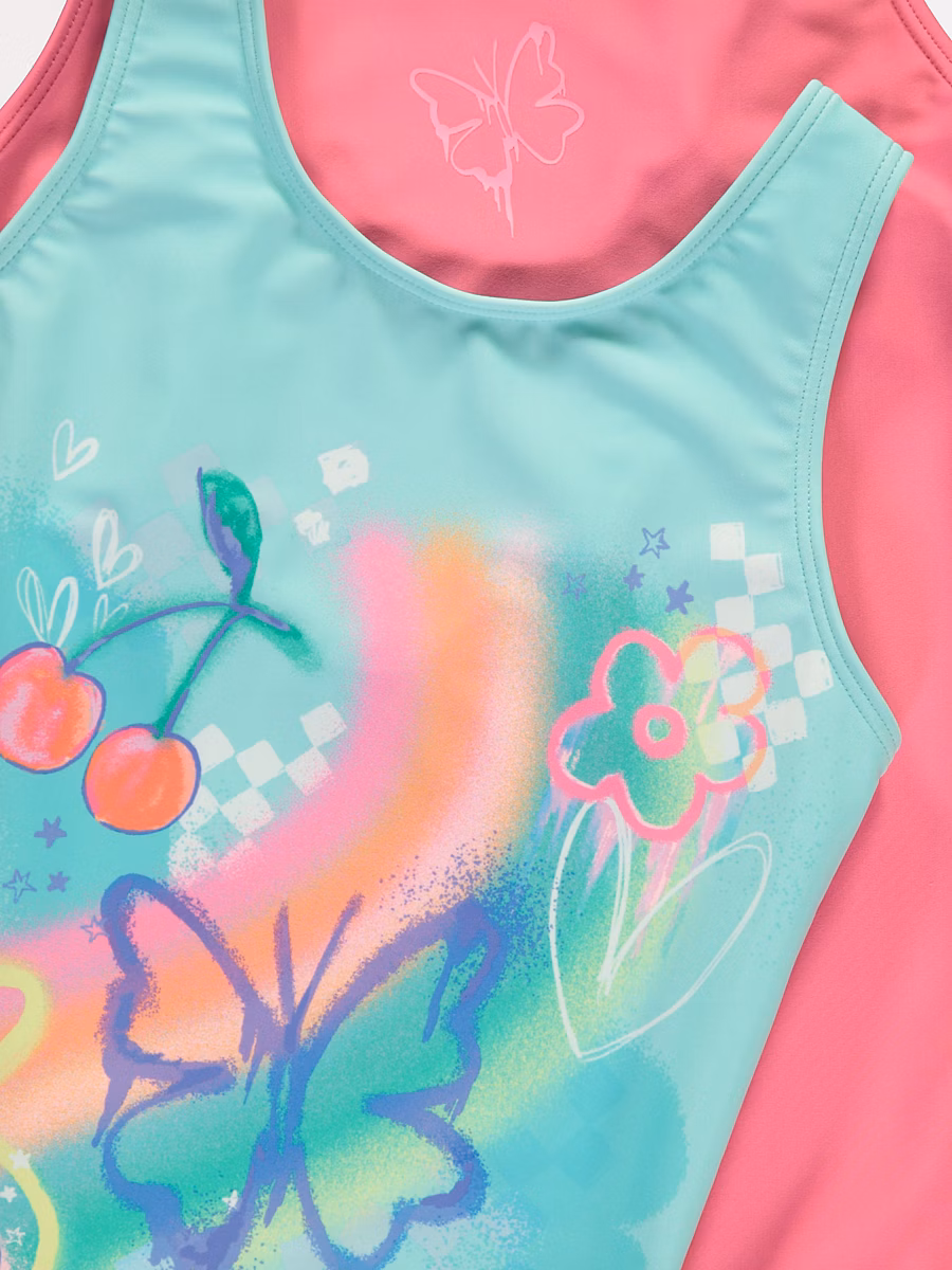 Pink Graffiti Butterfly Cherry Swimsuits 2 Pack detail 1