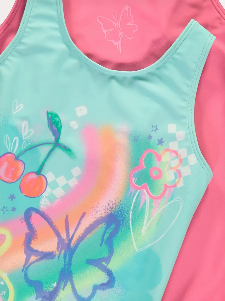 Pink Graffiti Butterfly Cherry Swimsuits 2 Pack