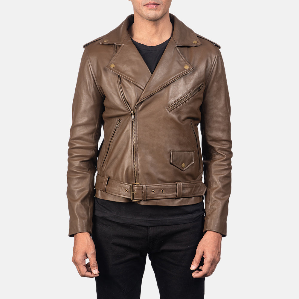 Men's Classic Tonal Detail Biker Leather Jacket