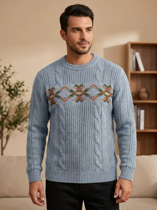 Men's Geometric Cable Knit Sweater