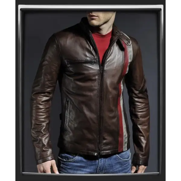 Classic Refined Leather Biker Motorcycle Jacket