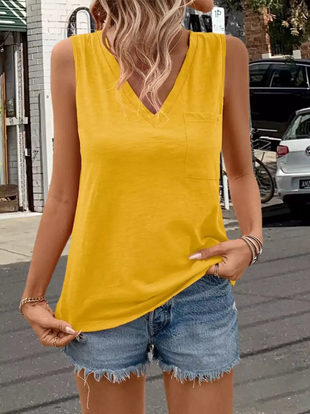 Casual V Neck Pocket Tank