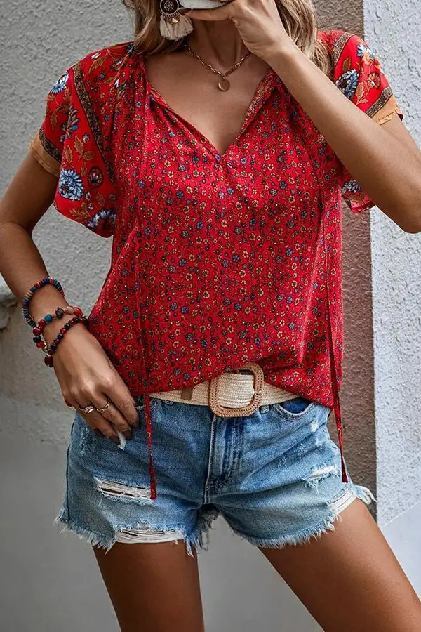 V Neck Printed Casual Tops