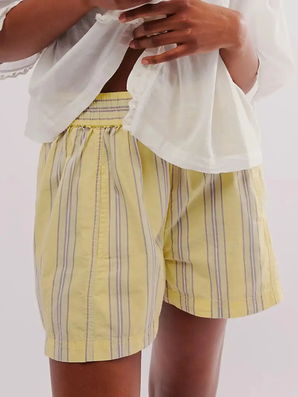 Striped High Waist Linen Blend Shorts
