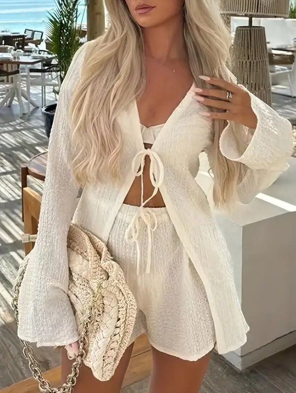 Tie Front Cardigan Set