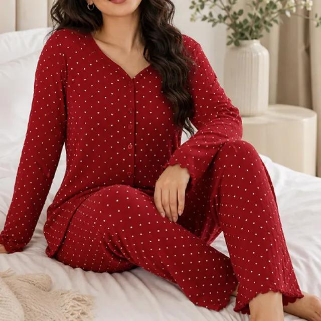 Heart Lettuce-Edge Cotton Pajama Set