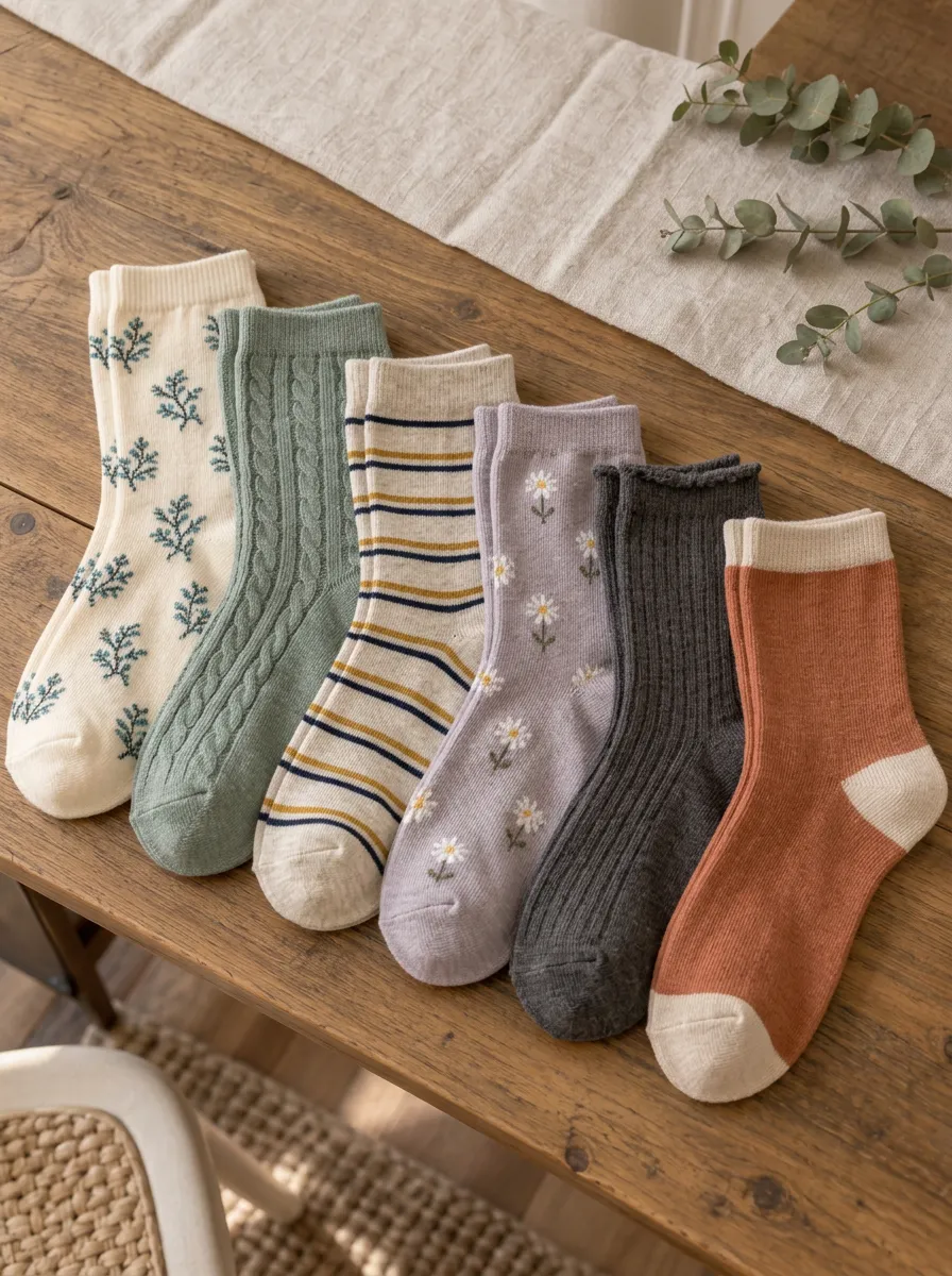 Women's Vintage Floral Striped Cable Knit Heritage Everyday Set Socks Set