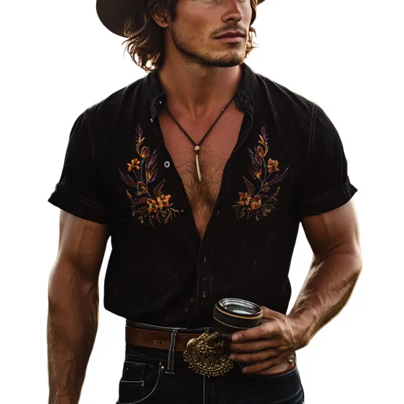 Camp Collar Woven Embroidered Shirt