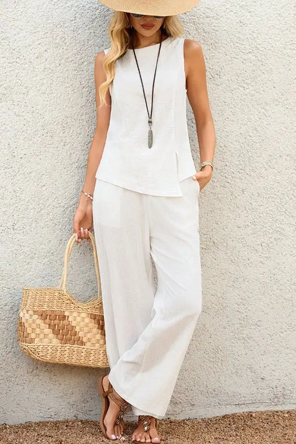 Color Round Neck Two Piece Set