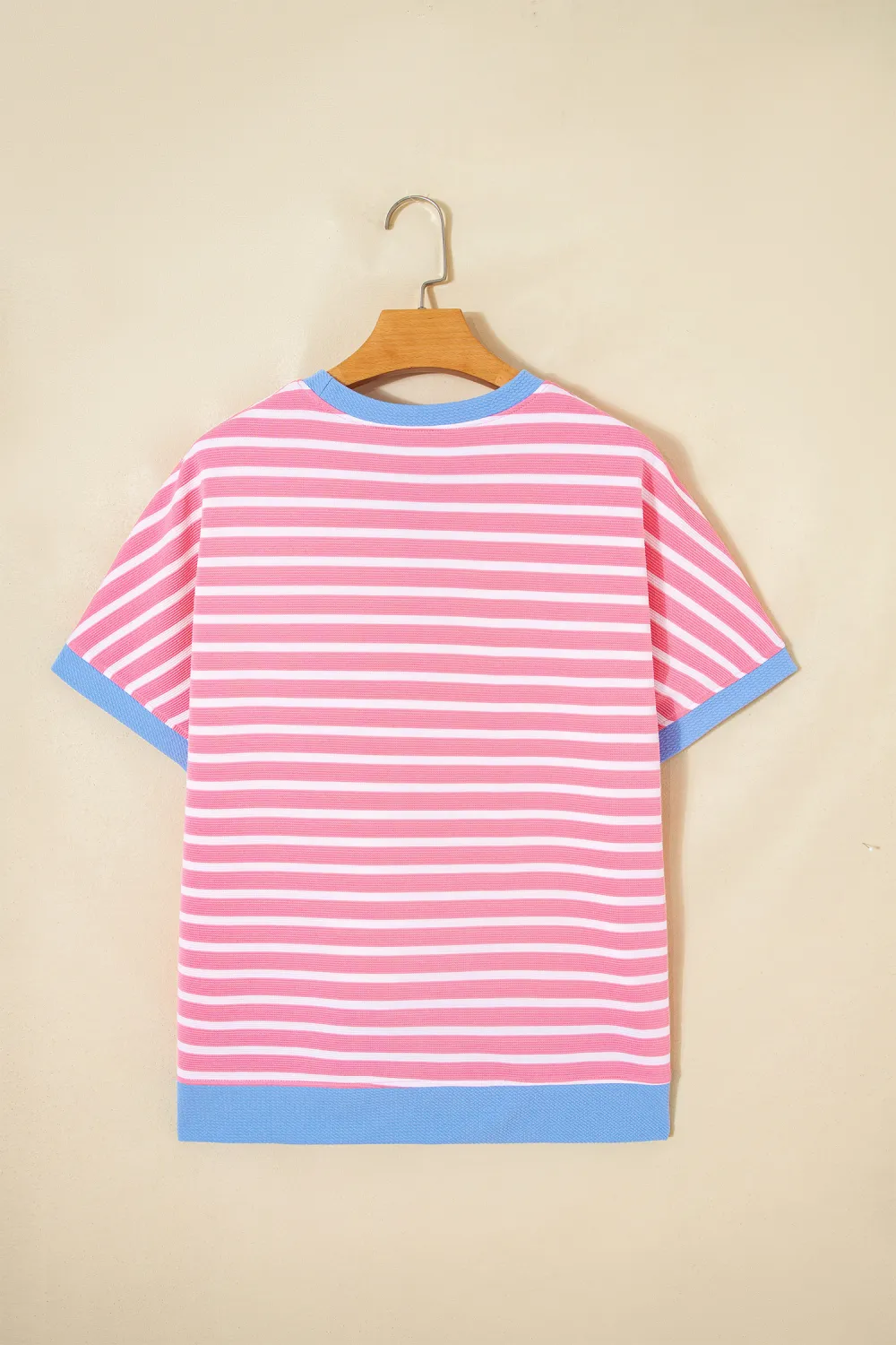 Pink Stripe Contrast Trim Loose Top