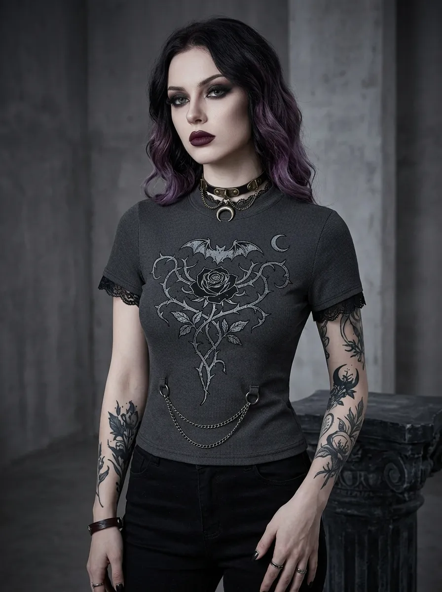 Underground Bat Rose Moon Edit Women's Gothic T-Shirt