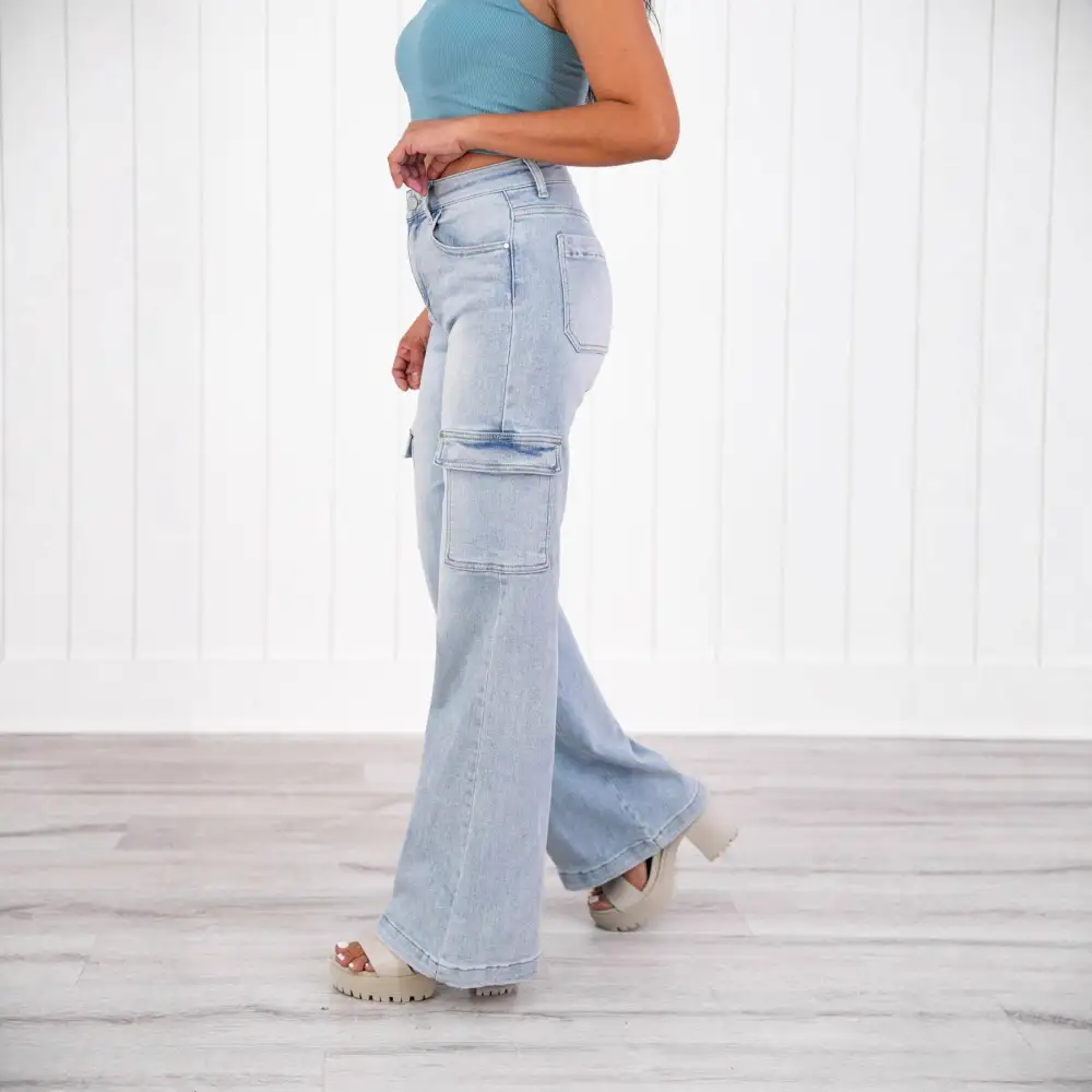 Women's High Waist Straight Leg Multi Pocket Jeans