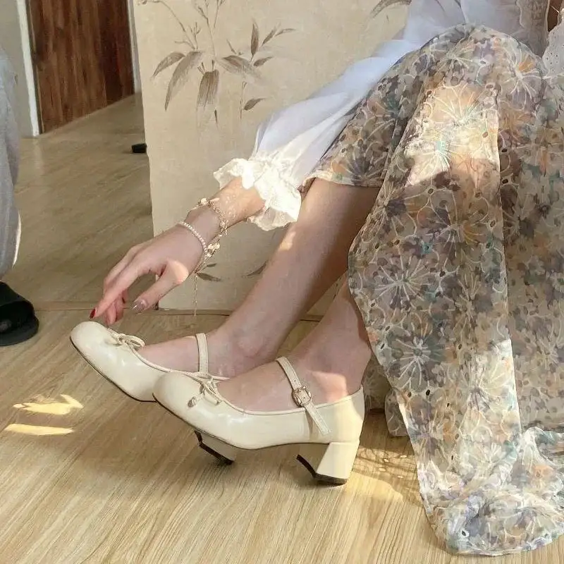 Bow-Detail Mary-Jane Round-Toe Flats