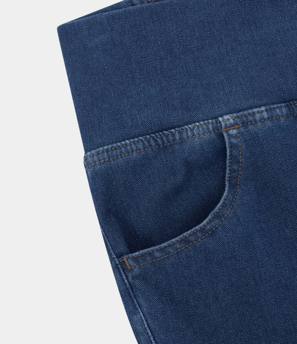 Magic High Waisted Crossover Pocket Cool Touch Washed Stretchy Knit Casual Super Flare Jeans