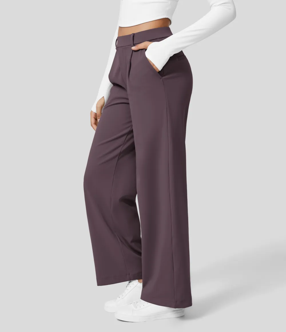 2026🔥  High Waisted Plicated Side Pocket Straight Leg Work Pants