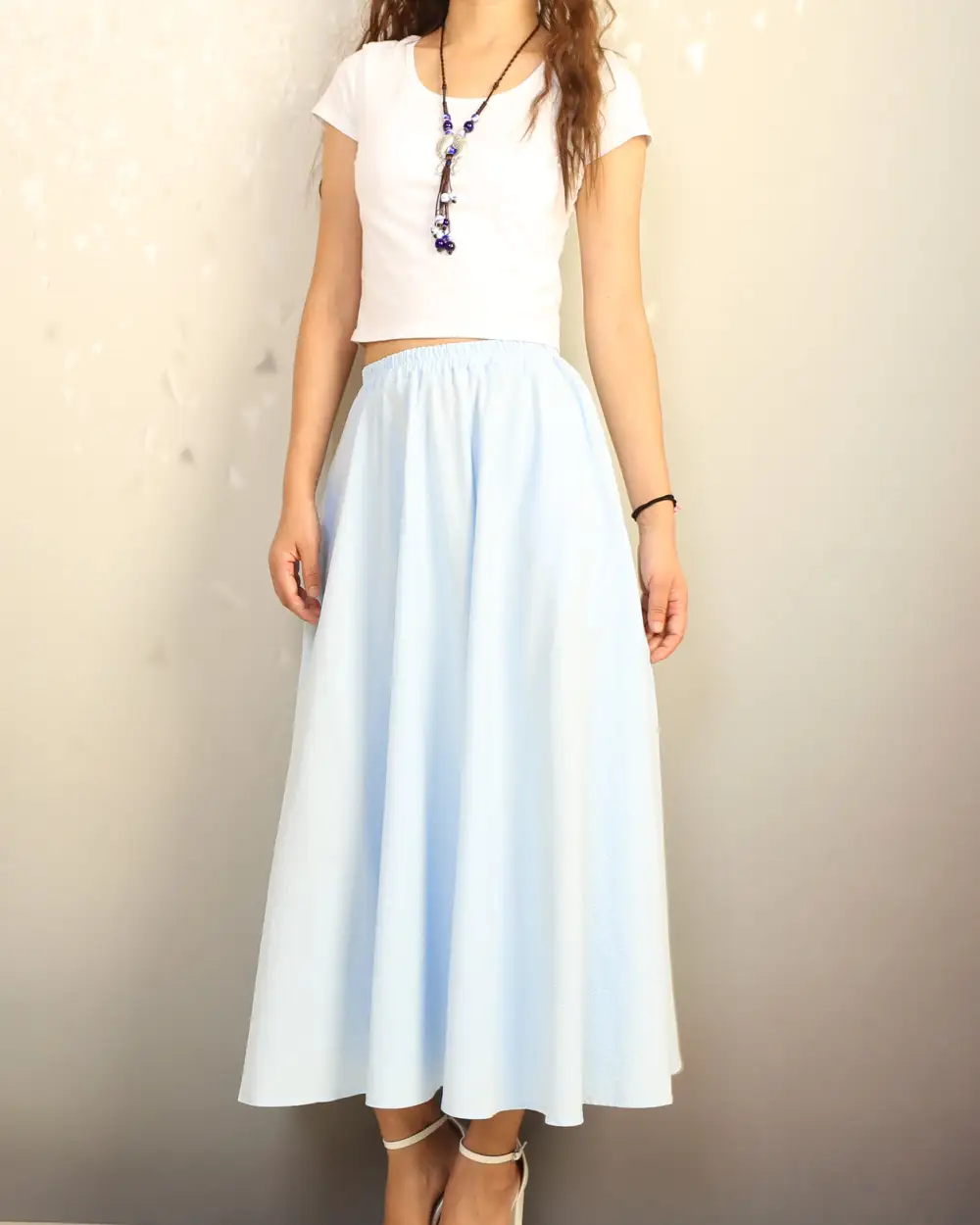 Boho Linen Flared Midi Skirt