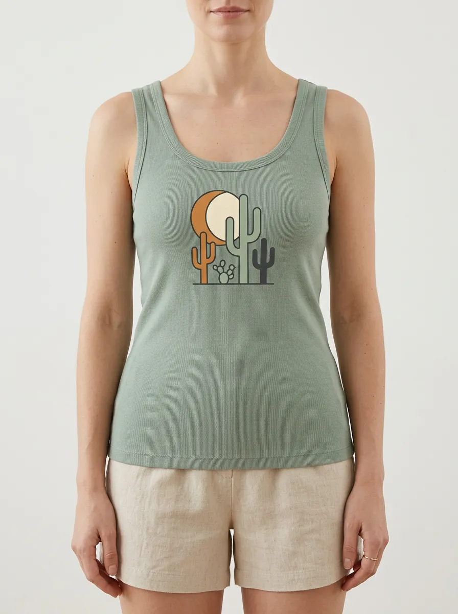 Southwestern Cactus Moon Built-In Bra Tank Top