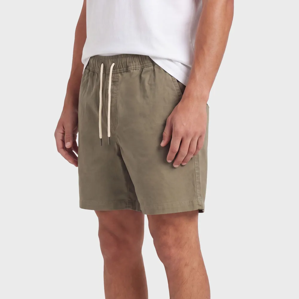 Pocketed Drawstring Twill Shorts