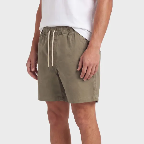 Pocketed Drawstring Twill Shorts