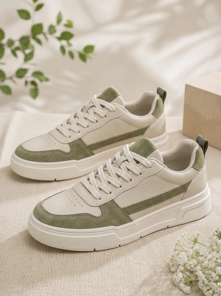 Men's Casual Minimalist Olive Green Suede Patchwork Sneakers
