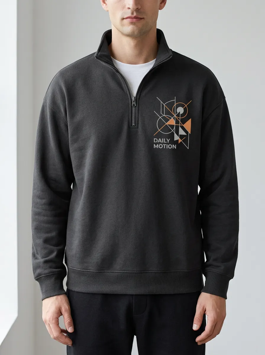 Casual Detail Half-Zip Geometric Abstract Men's Half-Zip Sweatshirt