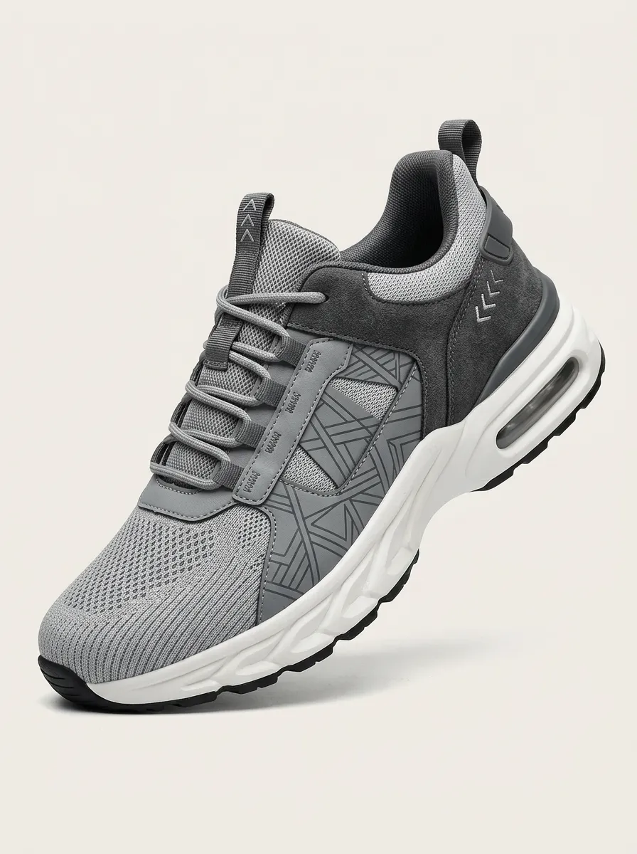 Men's Grey Minimalist Geometric Pattern Athletic Sneakers