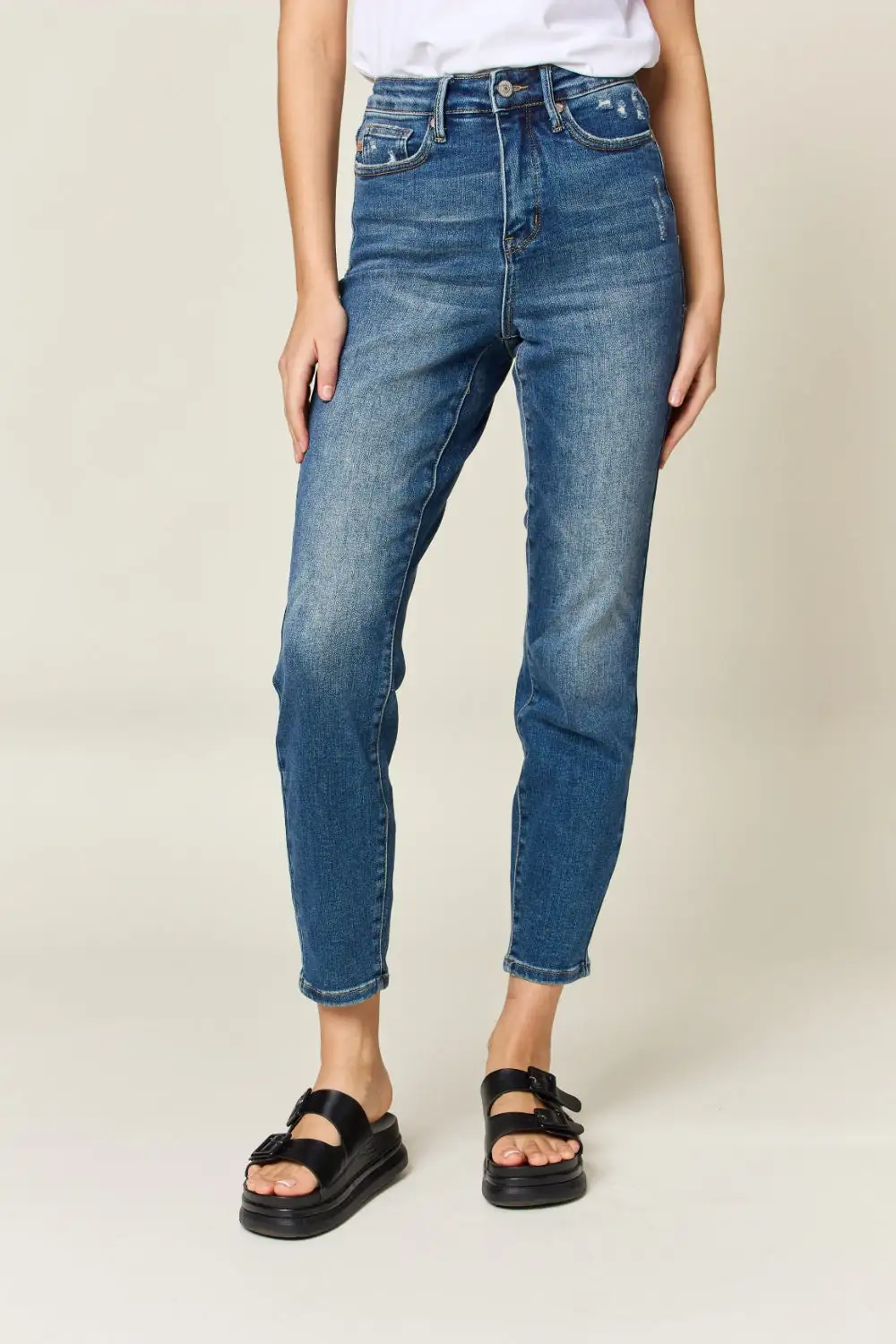 Textured High Waist Denim Jeans