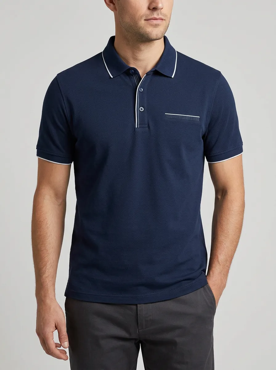 Men's Modern Comfort Contrast Trim Printed Polo Shirt