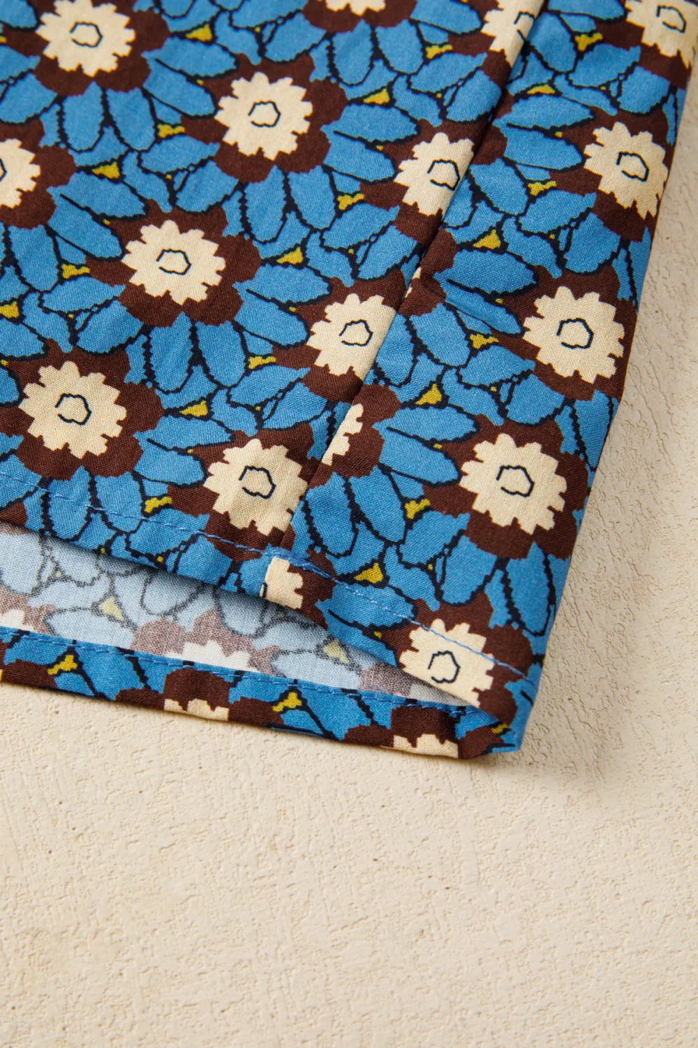 Sky Blue Retro Floral Print Blouse