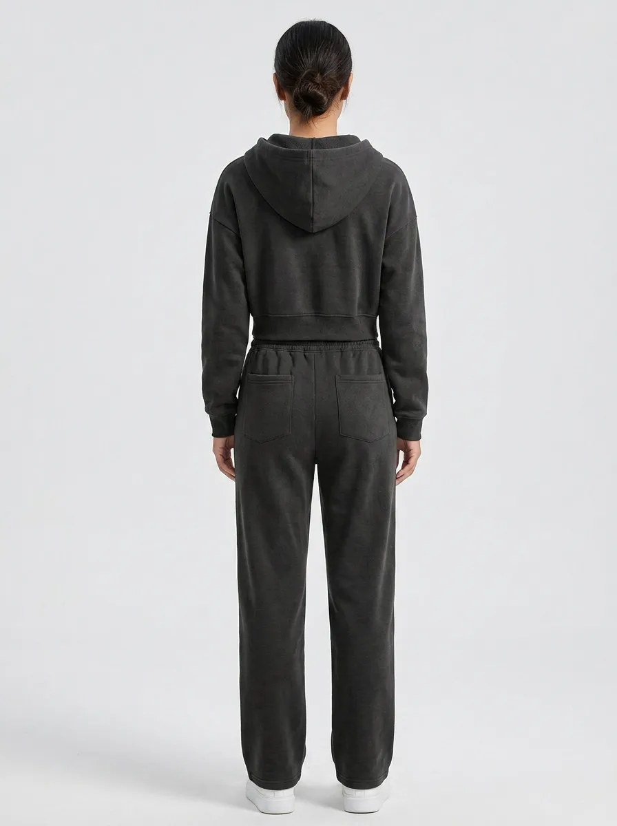 Sporty Women's Cropped Zip-Up Hoodie Jogger Active Set