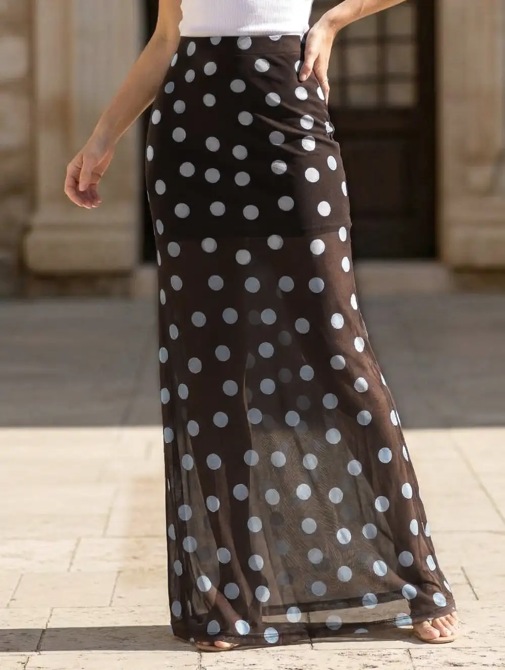 Mesh Polka Dot Midi Skirt