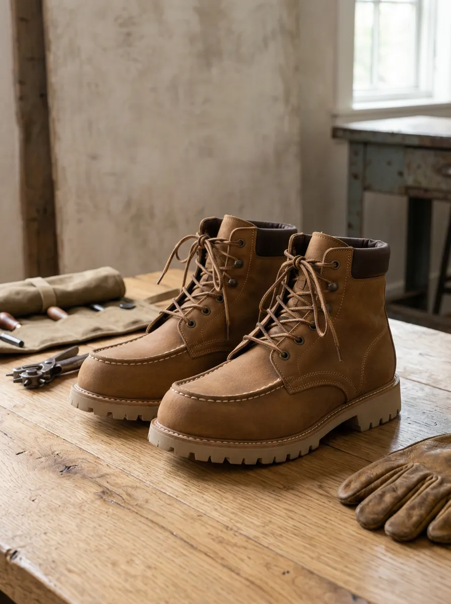 Unisex Outdoor Workwear Brown Leather Lace-up Boots