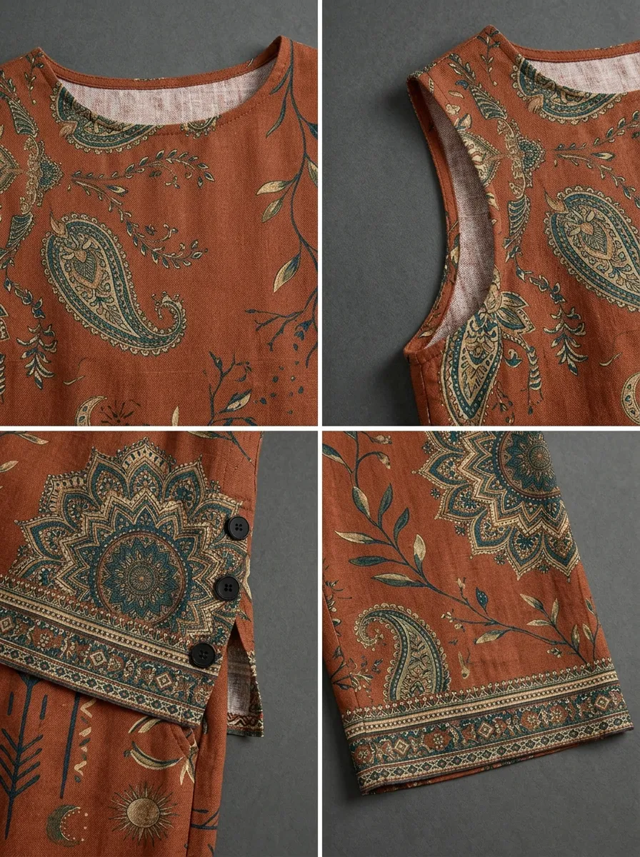 Women's Boho Style Paisley Mandala Printed Sleeveless Set