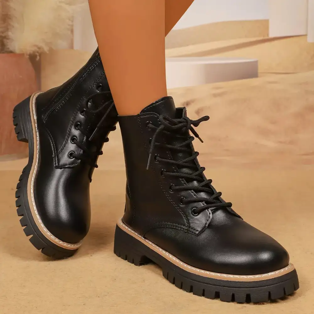 Textured Lace-Up Platform Boots