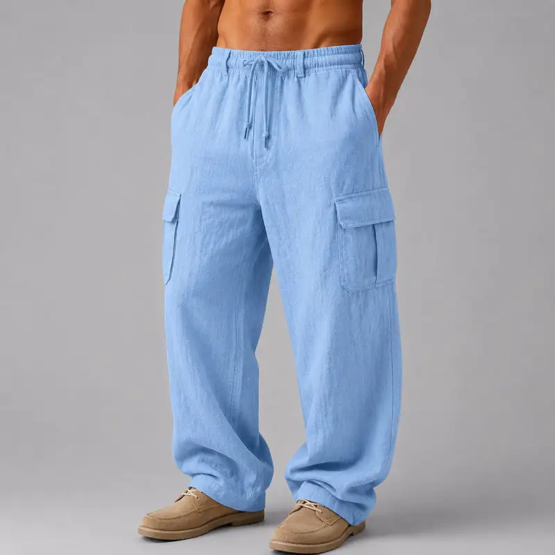 Men's Linen Relaxed-Fit Cargo Pants