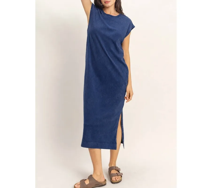 Chocolate Mineral-Wash Cap Sleeve Midi Dress