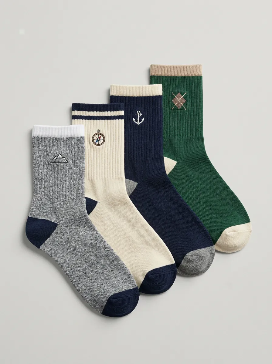 Unisex Classic-Print Four Pair Socks