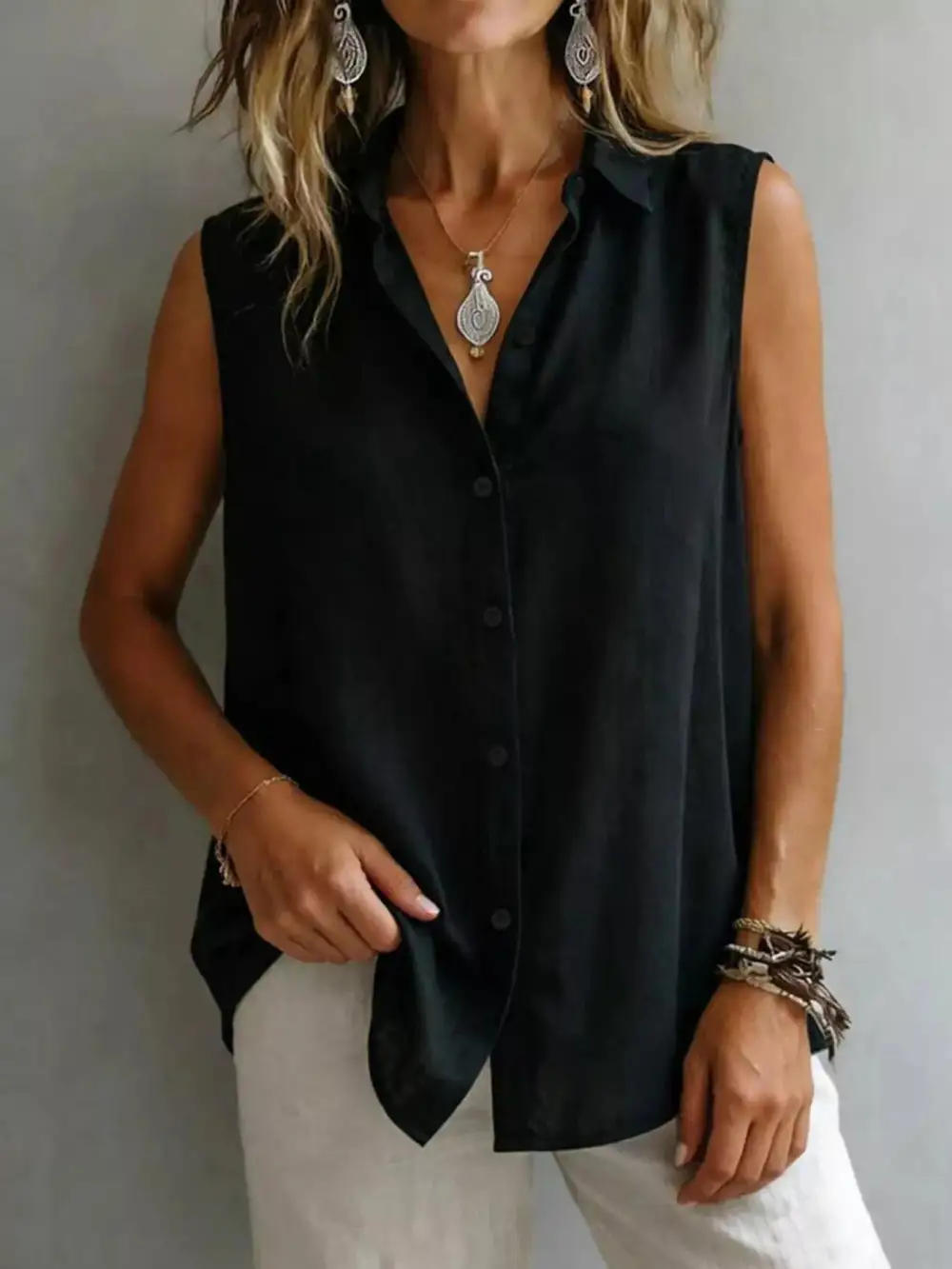 Sleeveless Button Down Shirt