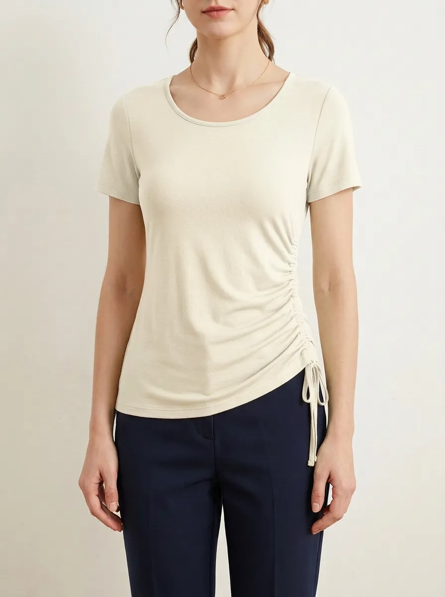 Fitted Side-Ruched Ruched T-Shirt