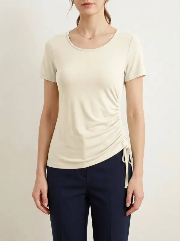 Fitted Side-Ruched Ruched T-Shirt
