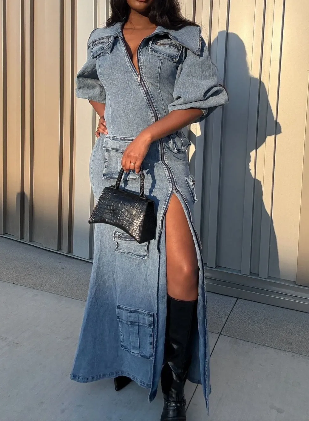 The Blues Denim Cargo Zipper Pocket Dress