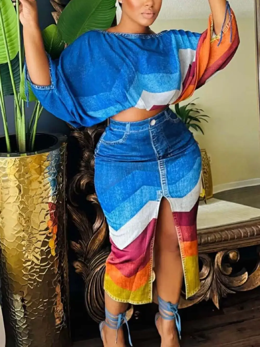 One Shoulder Drawstring Coordinated Set
