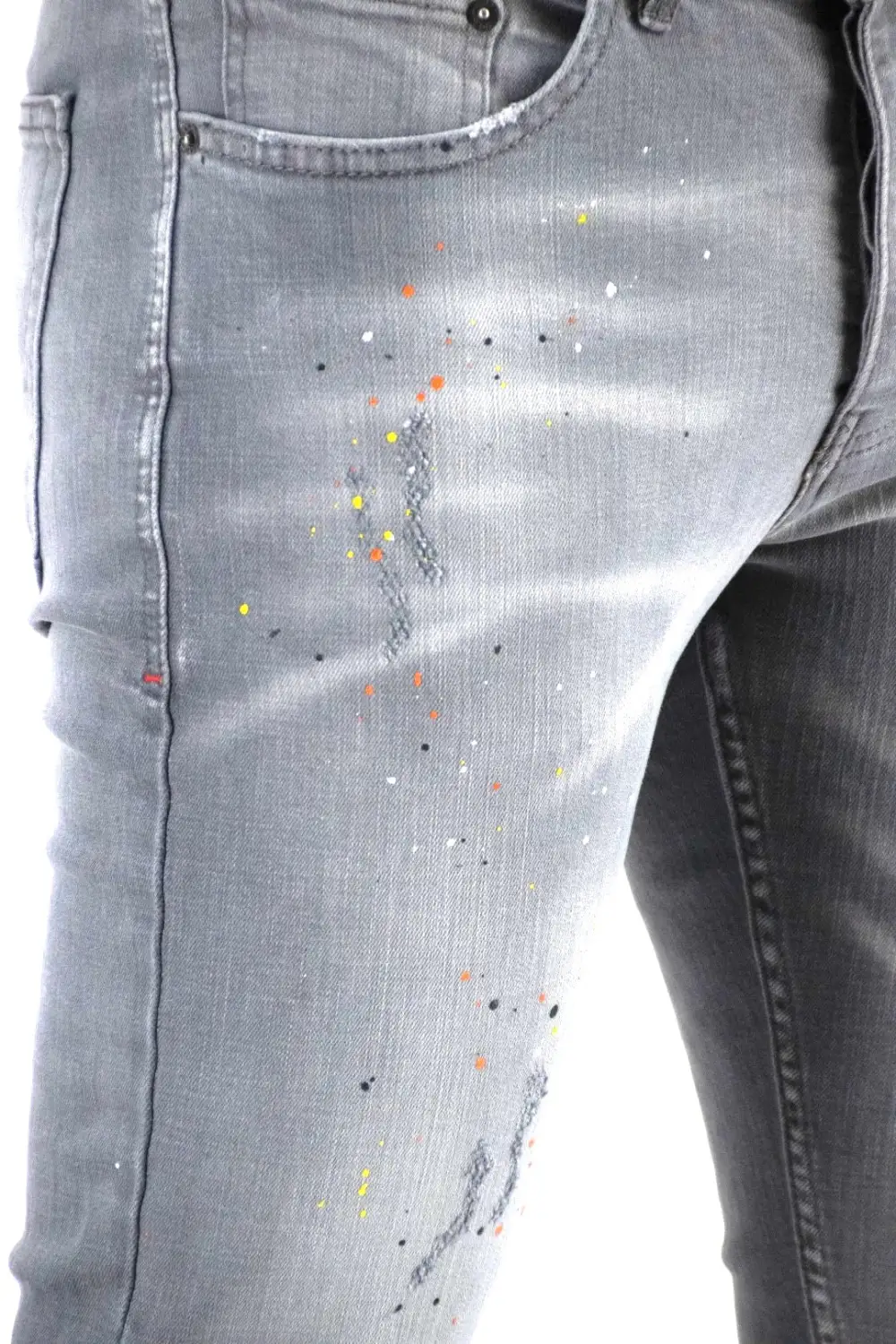 Classic Skinny Fit Paint Splatter Artistic Detail Jeans